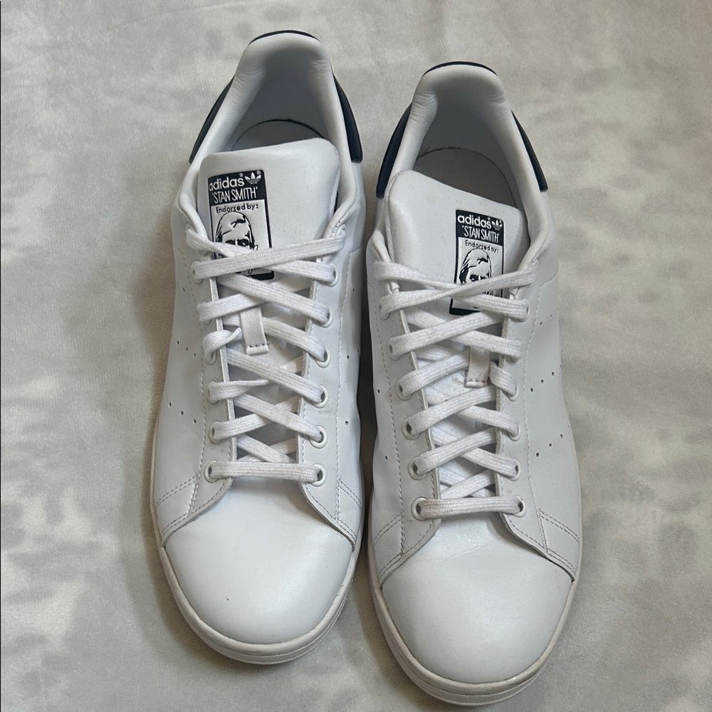 Adidas Men's White and Navy Stan Smith Sneakers